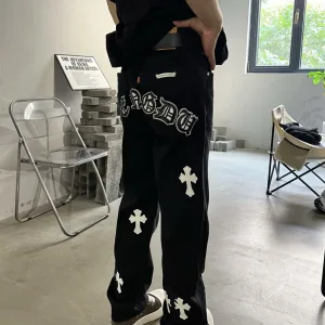 Reps Super Clone Chrome Hearts Jeans Red Denim Street Style Slim Fit