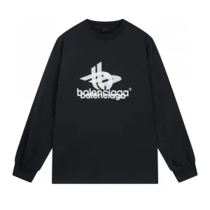 High Quality Balenciaga Long-Sleeved Ash Cotton Pure Ribbed Fabric Embroidery