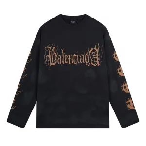 Super Clone Balenciaga Long-Sleeved Blue Cotton Neckline Stitching Embroidery