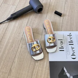 AAA Gucci Pig Nose Flat Sandals Ash