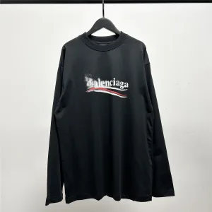 AAA High Quality Balenciaga Long-Sleeved T-Shirt Red Cotton Pure Neckline Stitching