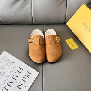 Super Clone Reps Fendi Slippers Ash Fleece Sheepskin Suede Cowhide Knitted Fabric Spring Early