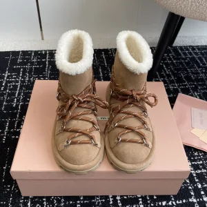 Reps Miu Snow Boots Red Wool Suede Lace Winter