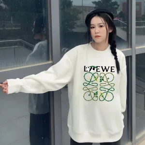 Super Clone Loewe Hoodies White Cotton Xinjiang Ribbed Fabric Spring Autumn