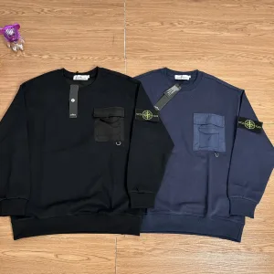 Designer Stone Island Sweatshirt Blue Cotton Pure Exquisite Workmanship Street Style