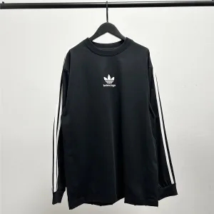 Super Clone Balenciaga Long-Sleeved T-Shirt Red Cotton Pure Neckline Stitching