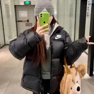 AAA Nike Down Jacket Red Gore-Tex Cotton Woven Fabric Three-Layer Composite Autumn Winter Early Zippered Pocket