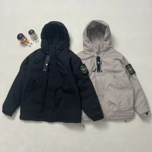 Luxury Super Clone Stone Island Cotton-Padded Coat Ash Cotton Wool Lace High-Density Fabric Exquisite Workmanship Street Style Winter Embroidery
