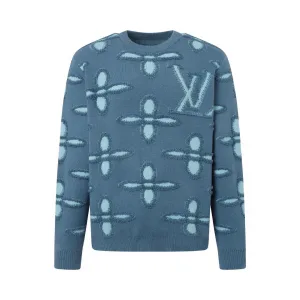 AAA Luxury Louis Vuitton Long-Sleeved Sweater Blue Jacquard