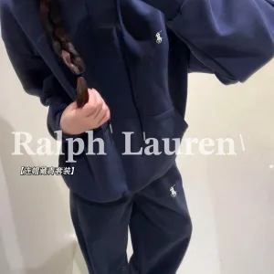 Super Clone Luxury Ralph Lauren Trousers Blue Cotton Pure Fleece Winter Embroidery
