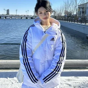 Luxury AAA Adidas Down Jacket Black Fleece Windproof Cuffs