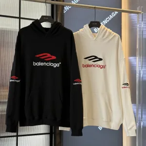Super Clone AAA Balenciaga Hoodie Red Cotton Pure Autumn Winter Embroidery