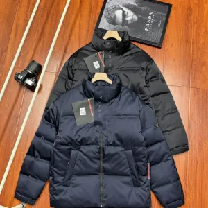 Super Clone Reps Prada Coat Black Eva Duck Down Nylon Daily Commute Metal Logo Side Pockets