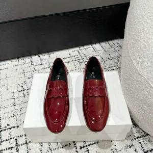 Super Clone Celine Loafers Red Genuine Leather Sheepskin Patent Split