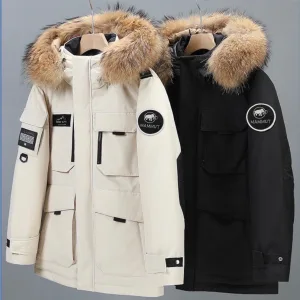 High Quality Mammoth Down Jacket Black Cotton Goose Gabardine Streamlined Cut
