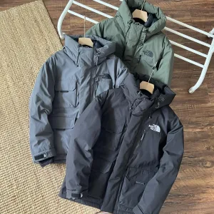 High Quality North Jacket Red Duck Down Fleece Mesh Woven Fabric Adjustable Drawstring Winter Down-Proof Embroidery Windproof Cuffs