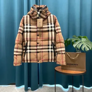 Designer Burberry Outerwear Red Cashmere Feather Goose Down Nylon Fabric Spring Autumn Winter Slim Fit