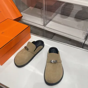 Luxury Hermes Slippers Color Sheepskin Suede