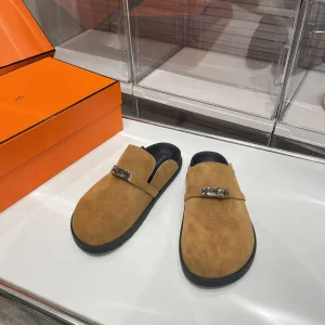 High Quality Hermes Slippers Color Sheepskin Suede