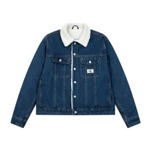 Luxury Calvin Klein Coat Red Cotton Wool Lambswool Fleece Denim Autumn Winter