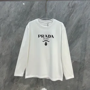 Super Clone Designer Prada Long-Sleeved T-Shirt Ash Cotton Long-Staple Modal Winter