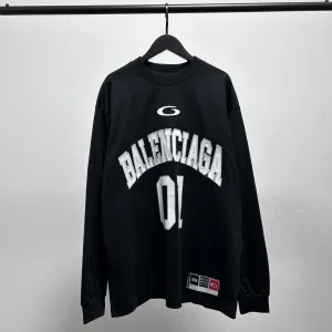 High Quality Balenciaga Long-Sleeved T-Shirt Red Cotton Pure Mesh Spring Neckline Stitching