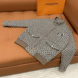 High Quality Louis Vuitton Jacket Red Wool Jacquard Embroidery