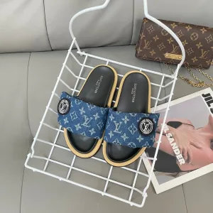Designer Louis Vuitton Slippers Ash Genuine Leather Denim Spring Early