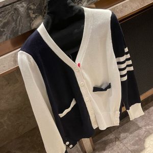 Luxury Thom Browne Jacquard Long-Sleeved Cardigan