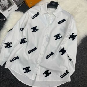 Designer Luxury Celine Stone Long-Sleeved Shirt