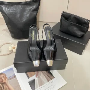 Luxury High Quality Saint Laurent Sandals Ash Patent Leather Soft Spring Early