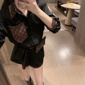 High Quality Designer Louis Vuitton Satin Long-Sleeved Dress