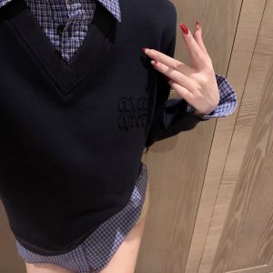 Luxury Designer Miu Miu Plaid Hoodie