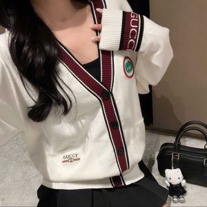Designer Gucci Jacquard Long-Sleeved Cardigan