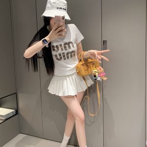 Luxury High Quality Miu Miu Cotton Short-Sleeved T-Shirt For Early Spring