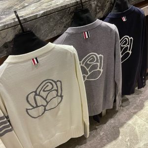 Luxury Aaa Thom Browne Jacquard Long-Sleeved Cardigan