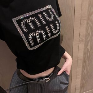 Designer Miu Miu Stone Short-Sleeved T-Shirt