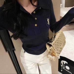 Designer Saint Laurent Gold Long-Sleeved Shirt