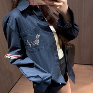 Luxury Thom Browne Stone Long-Sleeved Shirt