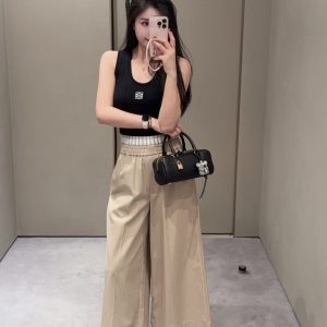 Designer Loewe Leather Casual Trousers For Spring