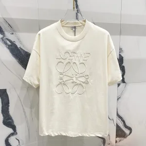 AAA Luxury Loewe Short Sleeves Ash Cotton Pure Silk Silky Smooth Spring Summer Embroidery