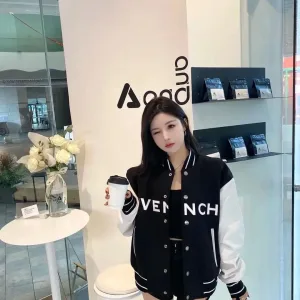 High Quality Givenchy Jacket Red Wool Nylon Pu Leather Fabric Autumn Embroidery Patch