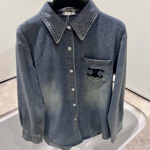 Designer Aaa Celine Denim Long-Sleeved Shirts