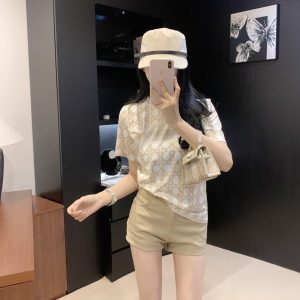 Luxury Dior Plaid Short Sleeves For Spring