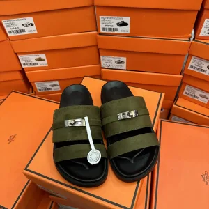 Luxury Reps Hermes Slippers Green Suede