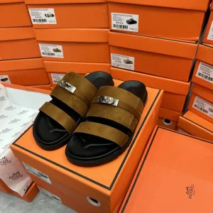 Super Clone Reps Hermes Slippers Brown Suede