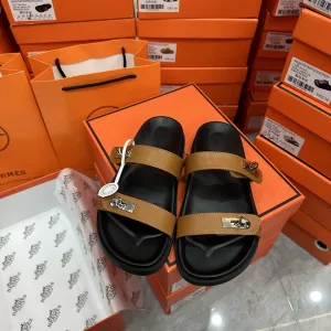 Designer Hermes Slippers Brown