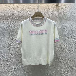 High Quality Miu Miu Jacquard Short Sleeves