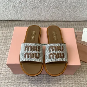 AAA High Quality Miu Slippers Genuine Leather Sheepskin Woven Upper