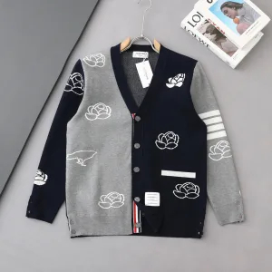 Designer High Quality Thom Browne Cardigan Red Wool Modal Jacquard